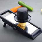 Adjustable potato and onion slicer demonstrating its compact size and efficiency.