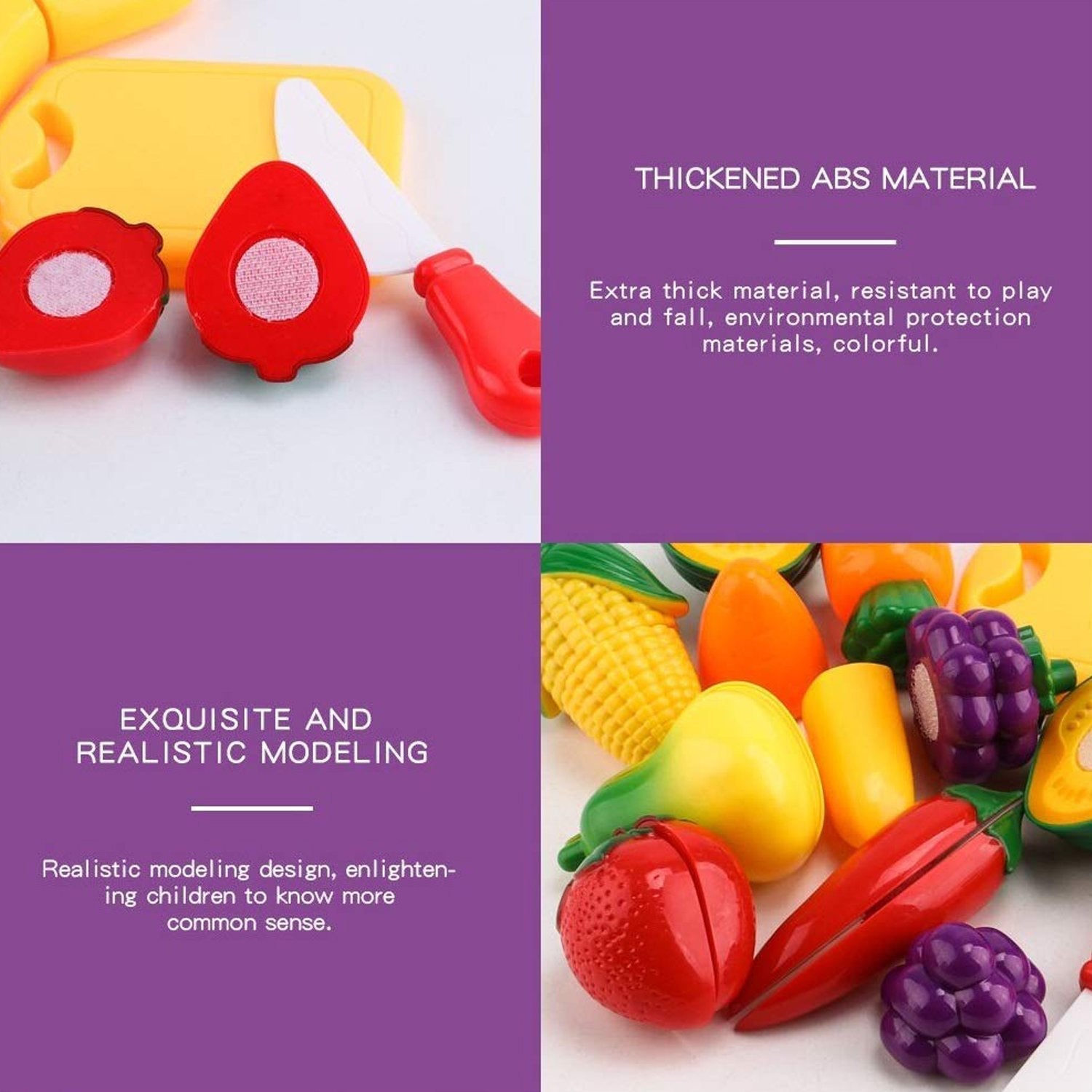 Educational toy for kids: Sliceable Play Food Set promoting hand-eye coordination and imaginative play.
