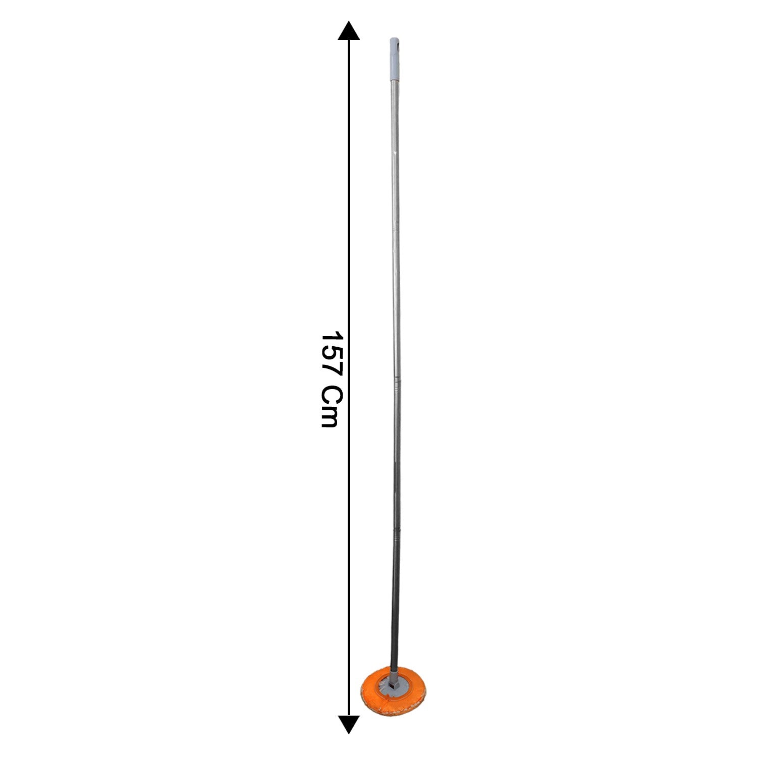 Spin mop handle and detailed microfiber round head close-up