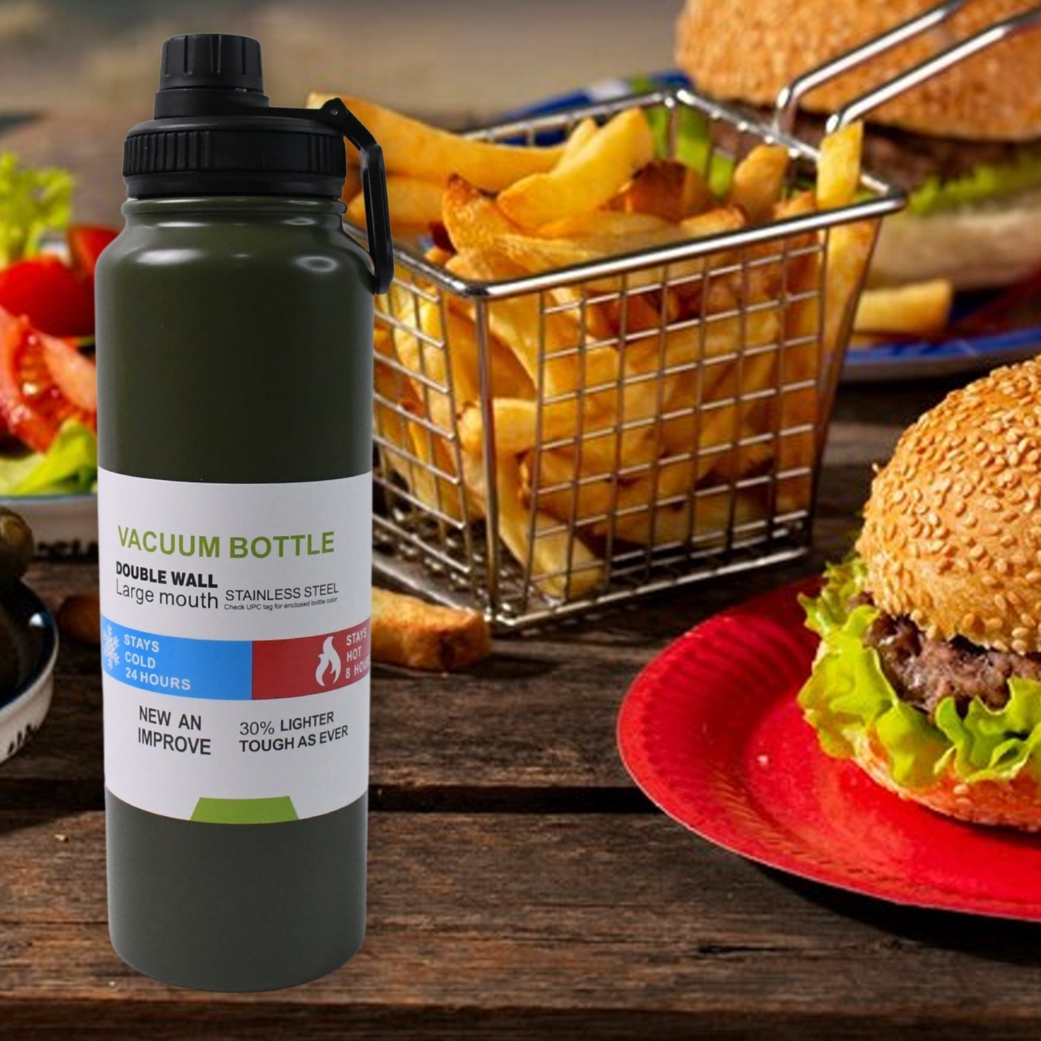Eco-friendly reusable stainless steel water bottle with 1 litre capacity