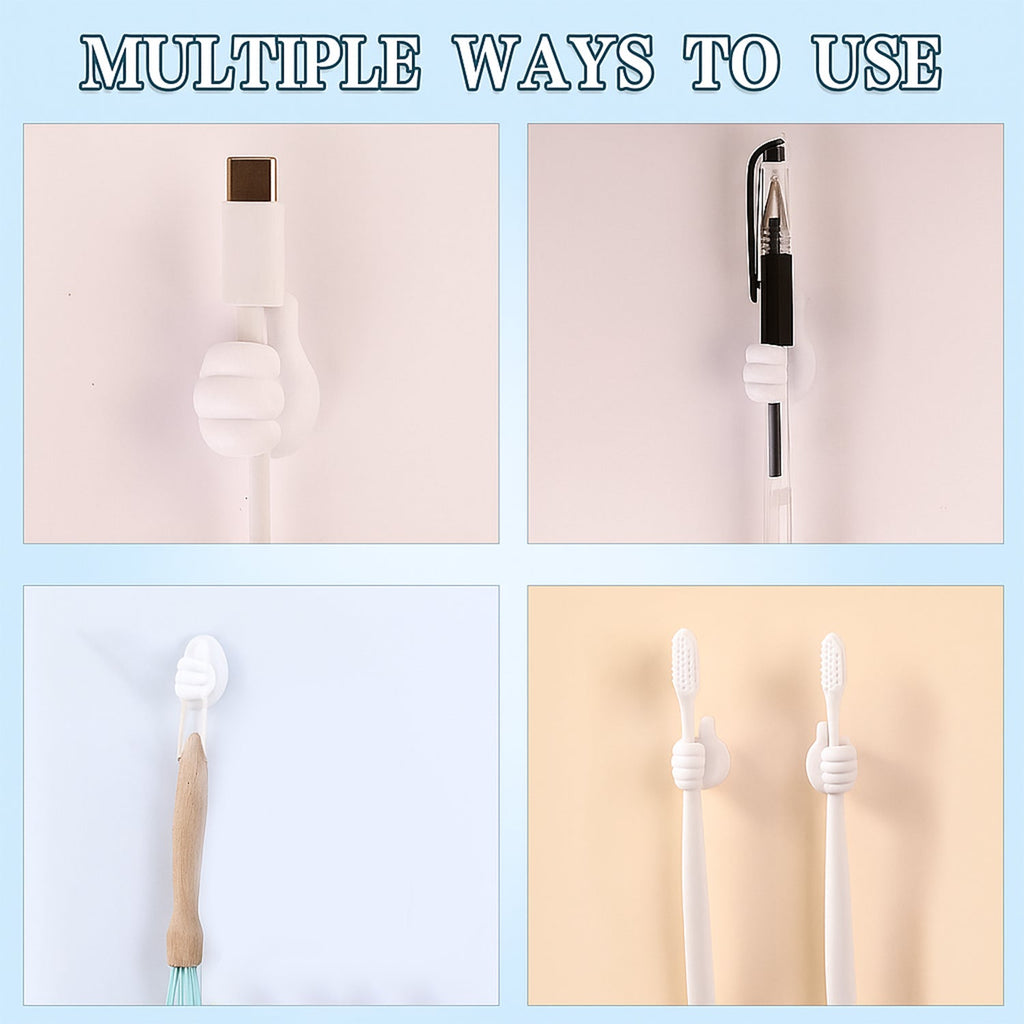 Bright white palm-shaped wall clip installed on a white wall