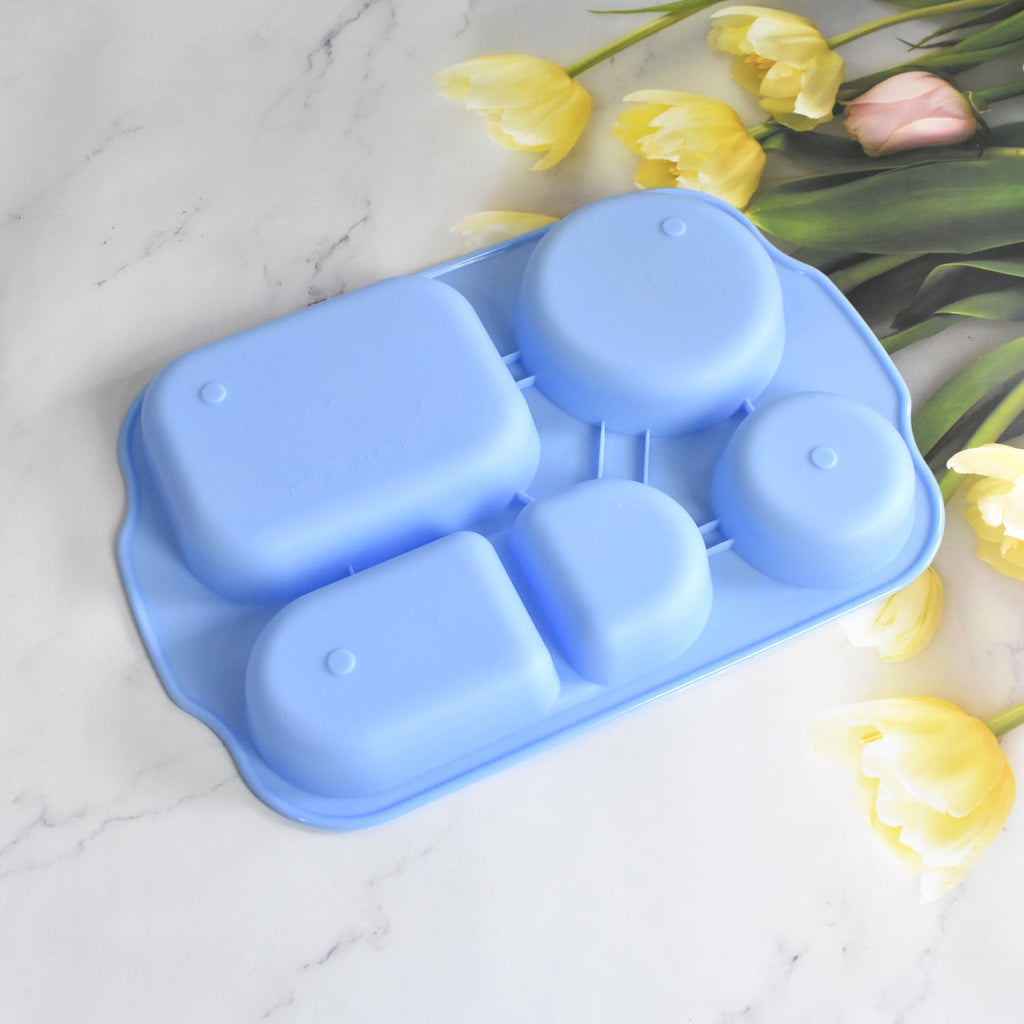 Assortment of vibrant, multicolor square 5-compartment food plates.