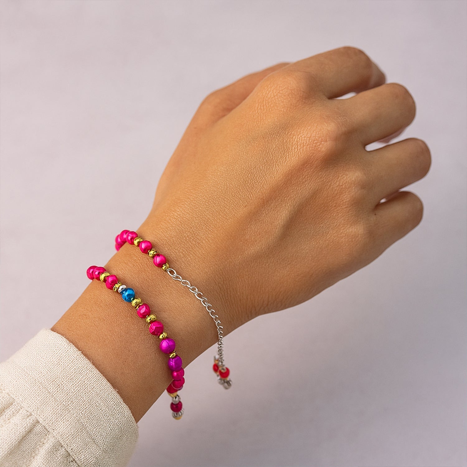 Stylish adjustable chain on ethnic beaded bracelet for a comfortable fit