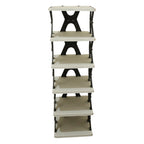 Lifestyle view of 6 layer shoe rack stand in home entryway