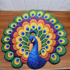 Close-up view of anti-slip backing on peacock design floor mat ensuring safety