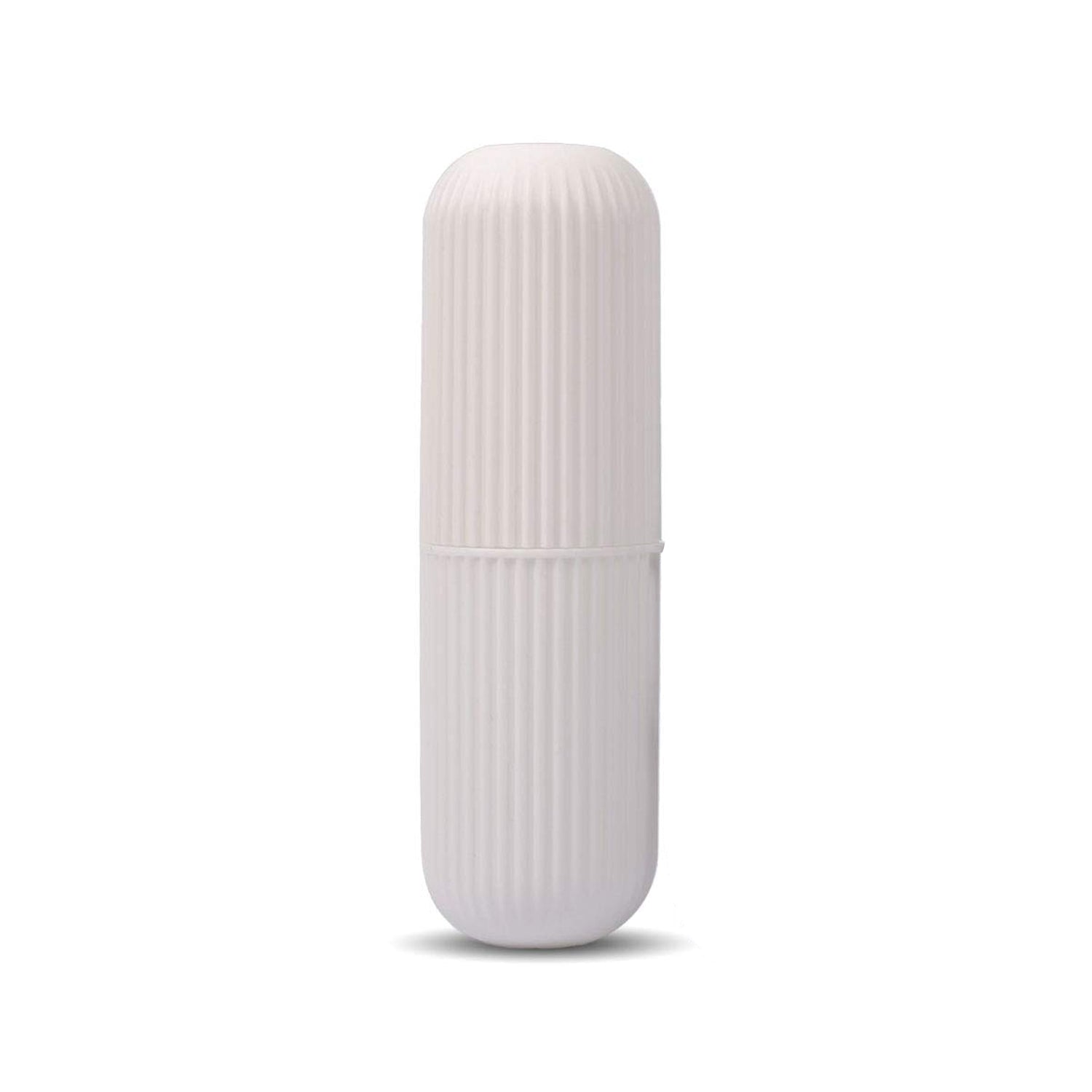 Open capsule travel storage bottle revealing ample space for small items.