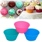 Versatile silicone molds used for baking cupcakes, chocolates, and other treats.