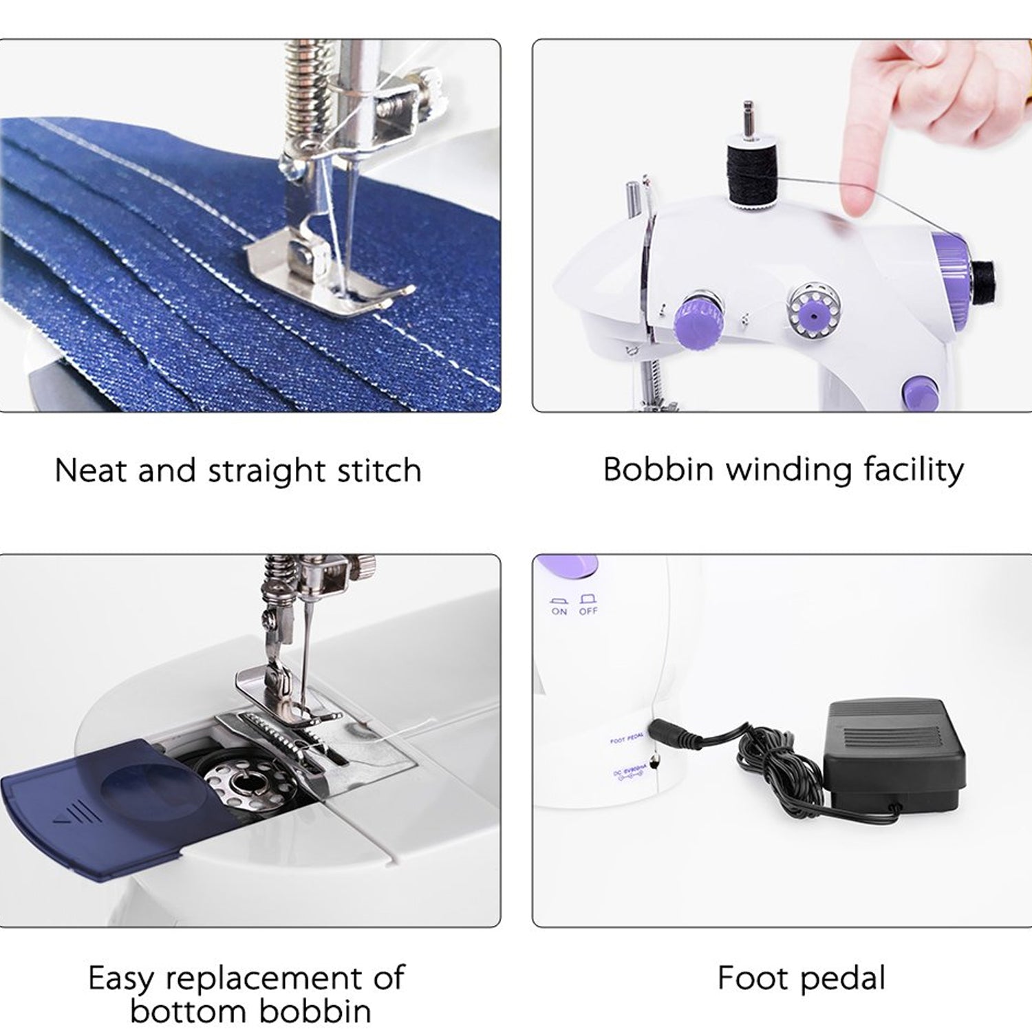 Comparison image showing the mini sewing machine next to a larger, traditional model.