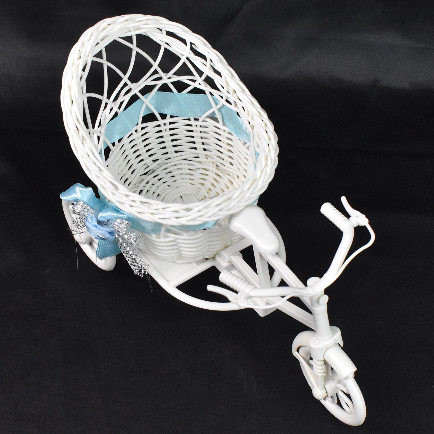 Side view of bicycle plastic flower pot stand for indoor use