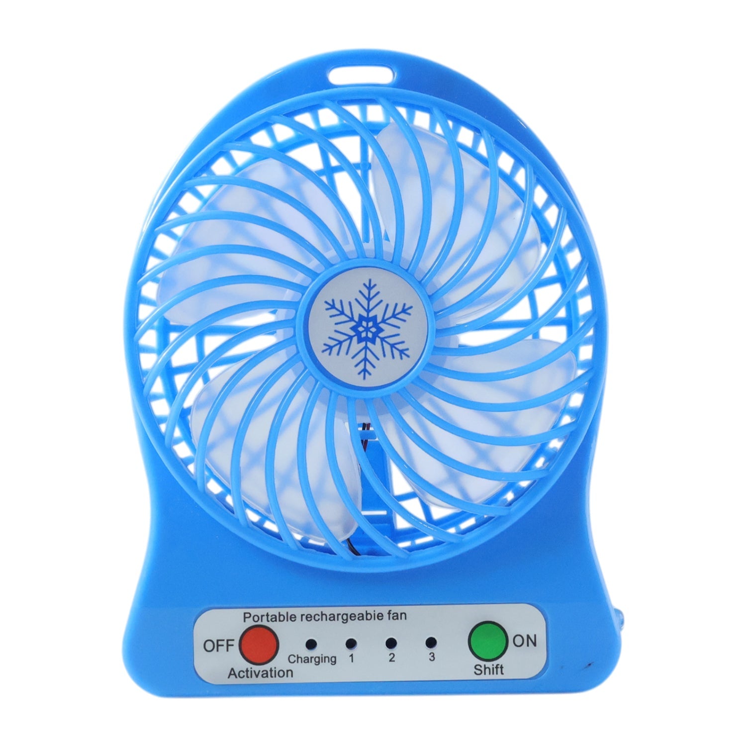 Compact rechargeable mini table fan placed on a desk for workspace cooling