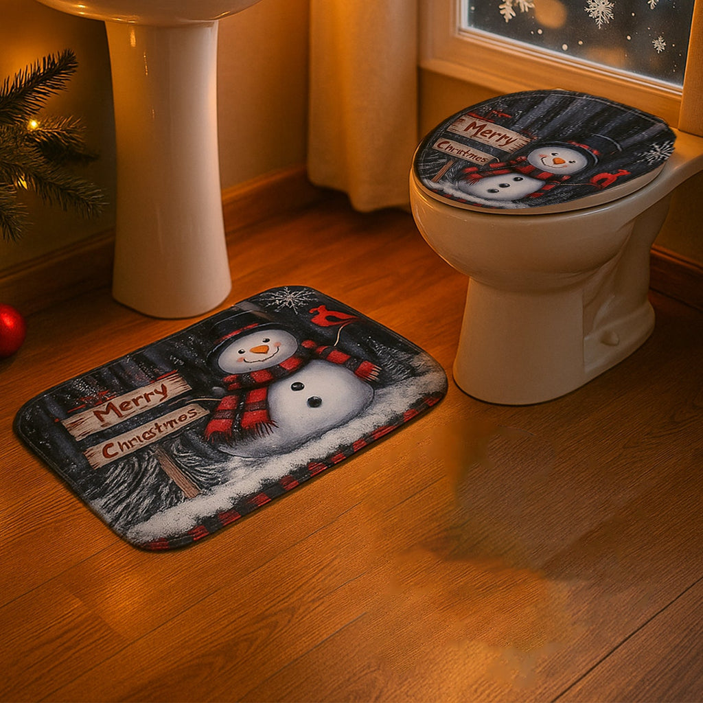 Festive 3-piece bath rug set with plush surface and foam padding
