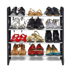 Close-up of the versatile 4-shelf shoe rack, showcasing its robust construction.