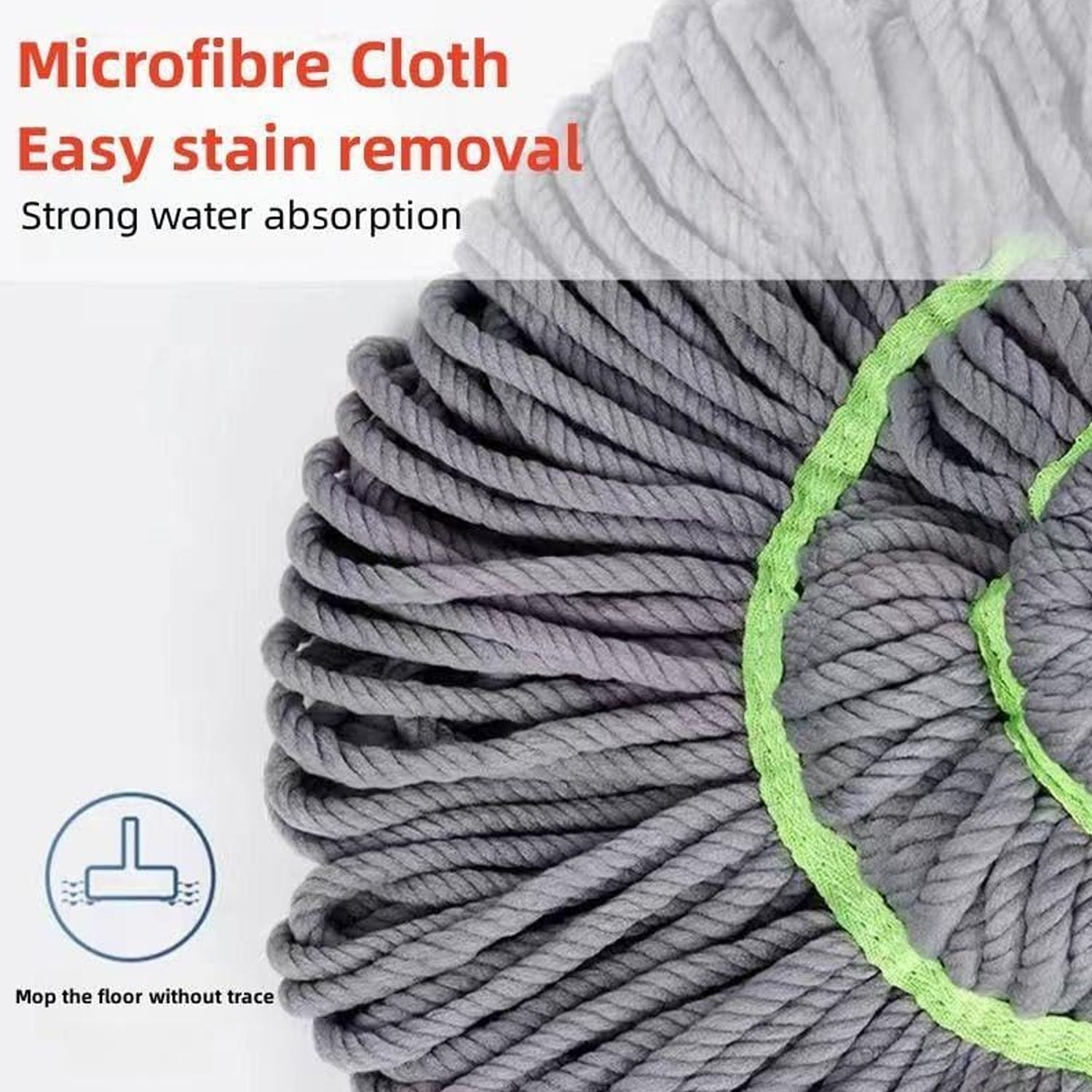 Self wringing mop head shown for easy replacement to maintain cleaning quality