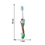 Unboxed kids toothbrush and toy ball set components on plain background