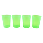 Reusable plastic tumblers filled with water, ready for serving.