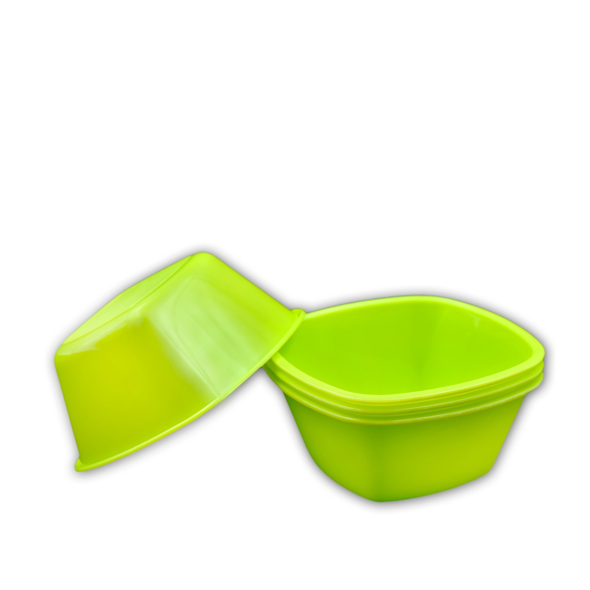 Square plastic bowl set in vibrant colors, suitable for any meal.