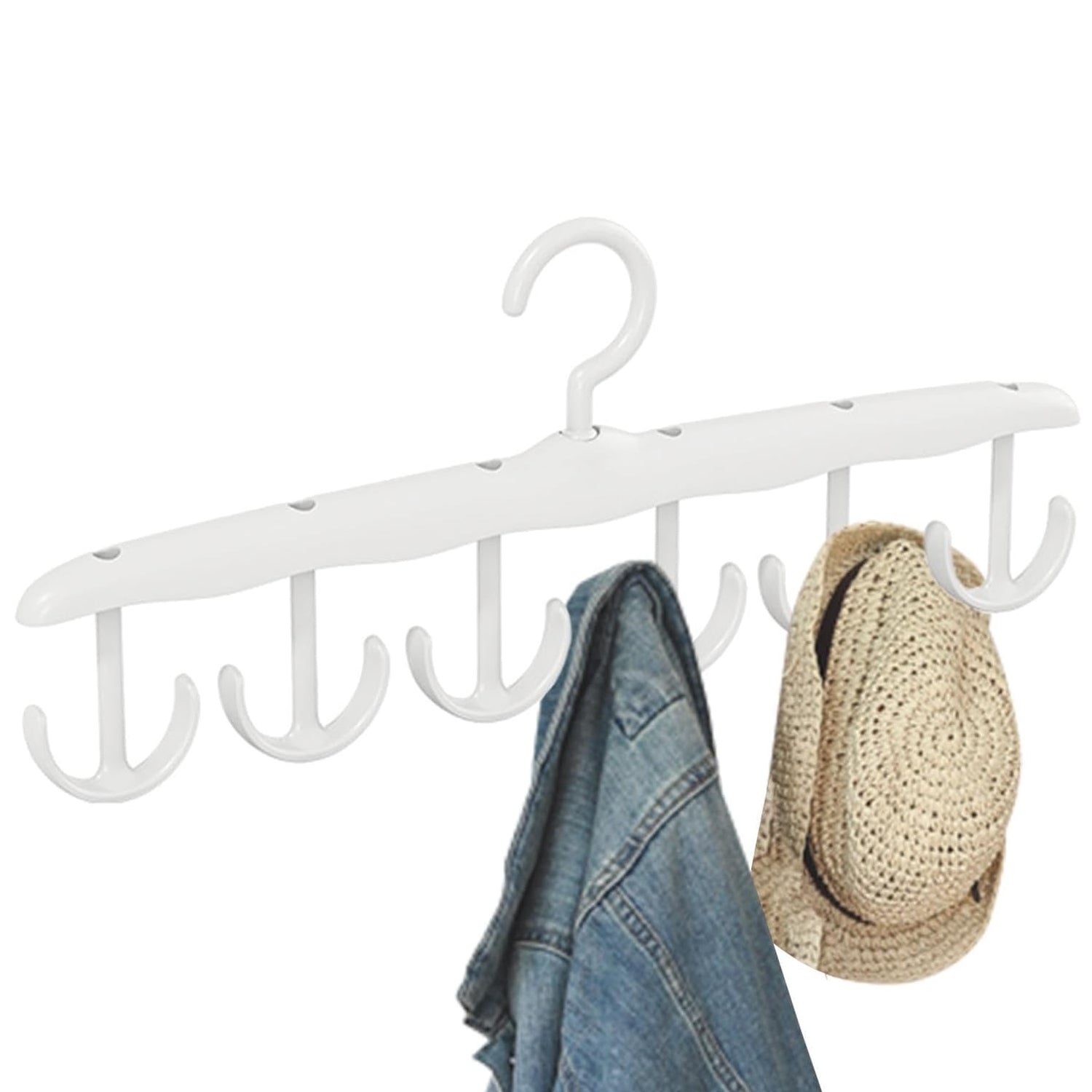 Hand rotating the 12-hook tank top hanger to easily access different tops.