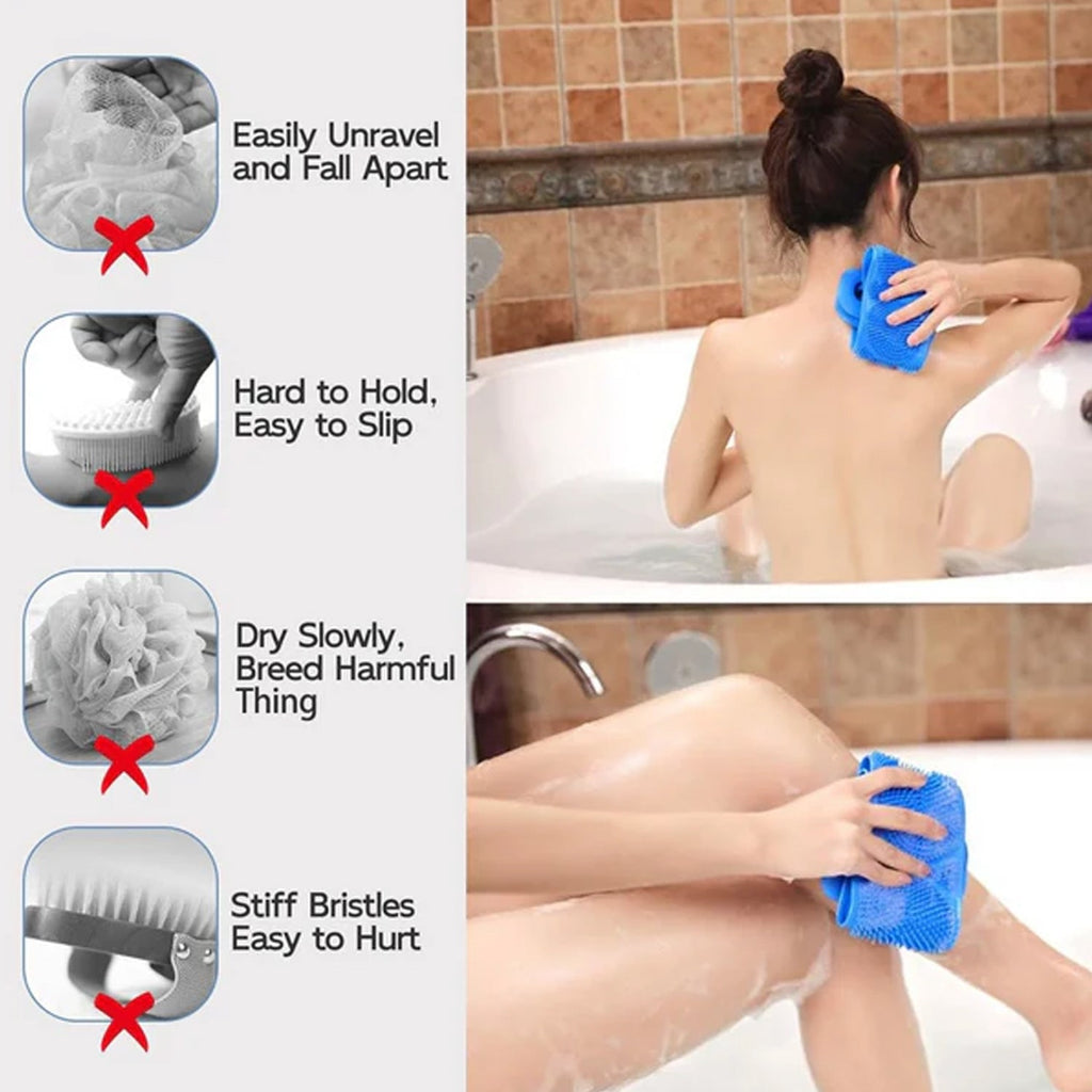Flexible silicone back scrubber ideal for deep body cleansing