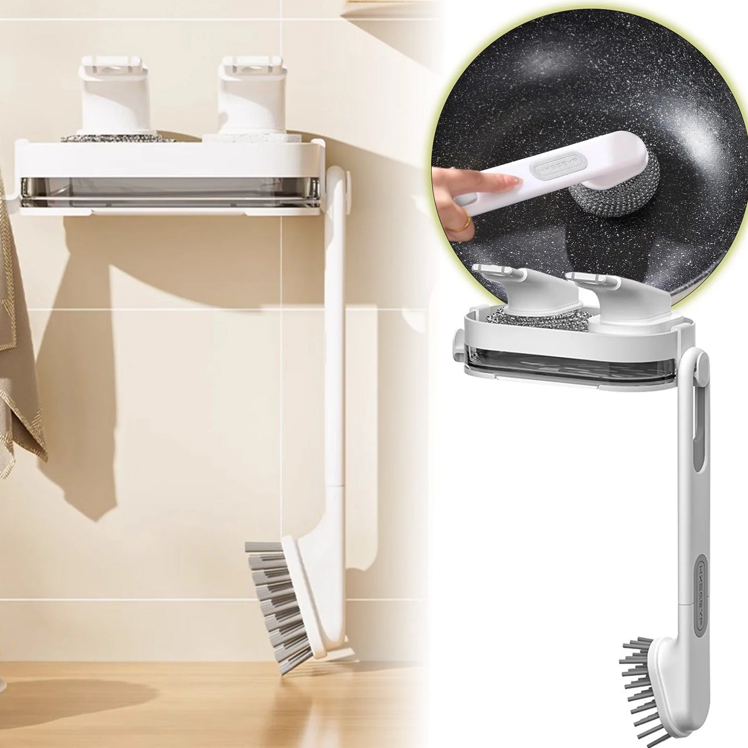 Wall mounted kitchen scrub brush and organizer set for cleaning