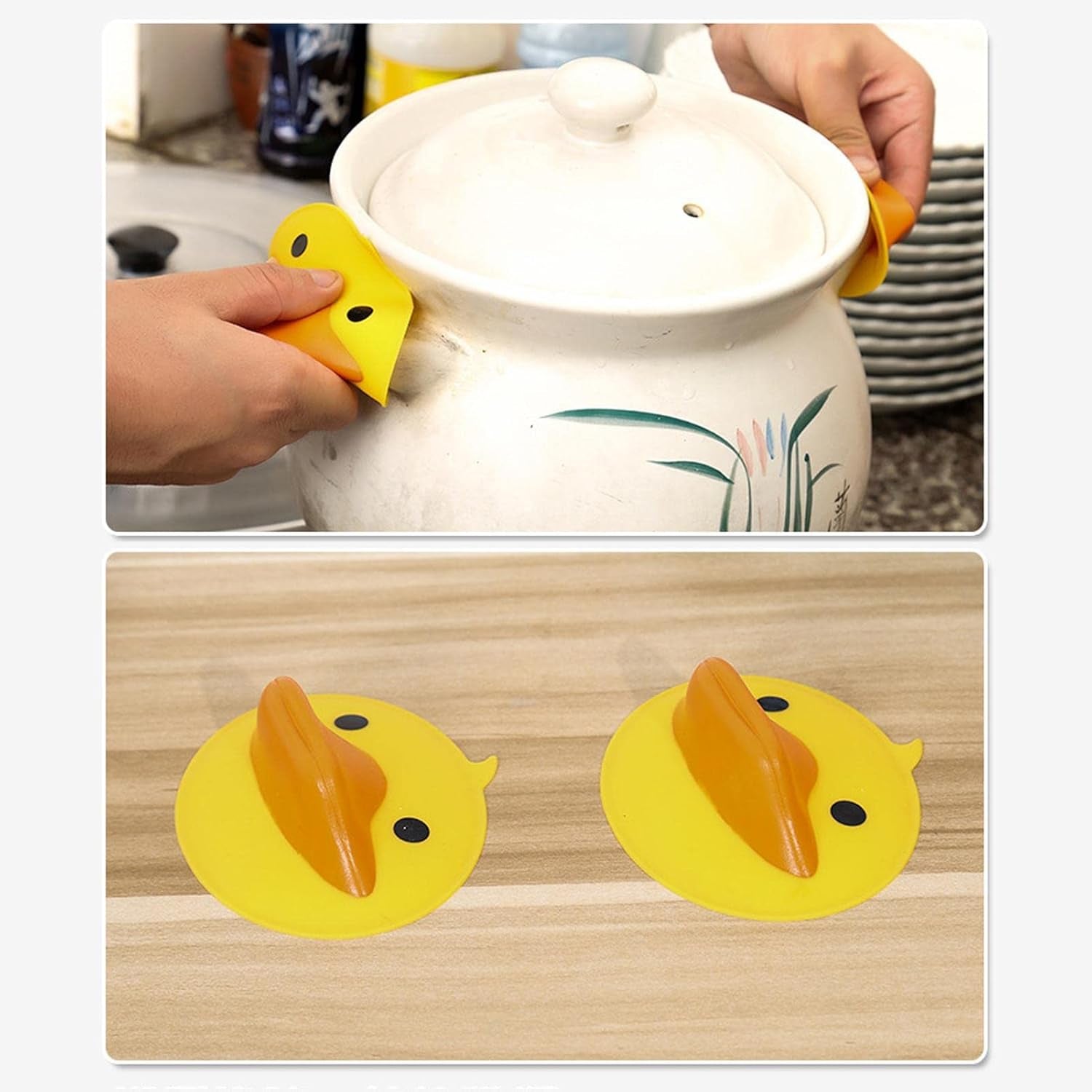 Flexible and heat resistant silicone duck-shaped pot holder for cooking safety