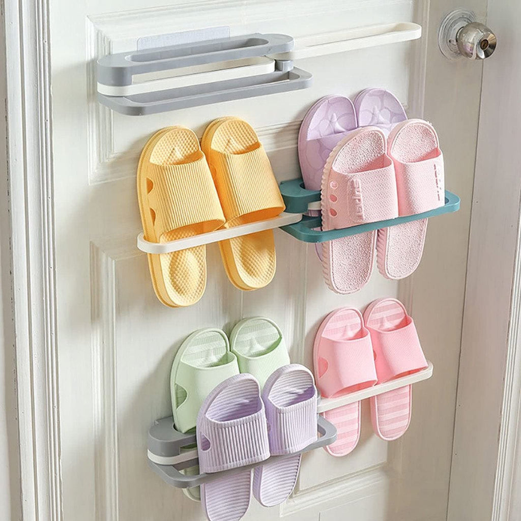 Wall hanging slipper stand showing neat slipper arrangement