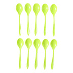 Side profile of a durable plastic spoon, ideal for everyday meals.