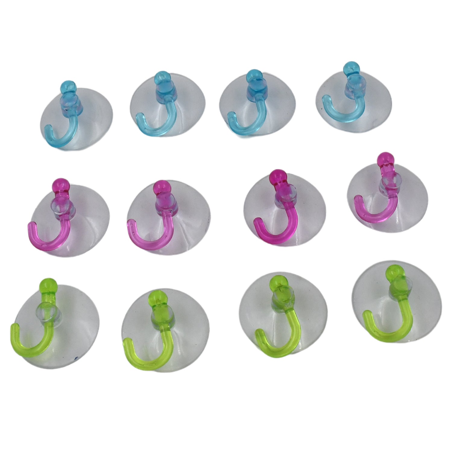Transparent wall hooks holding small items like towels or utensils in a home setting.