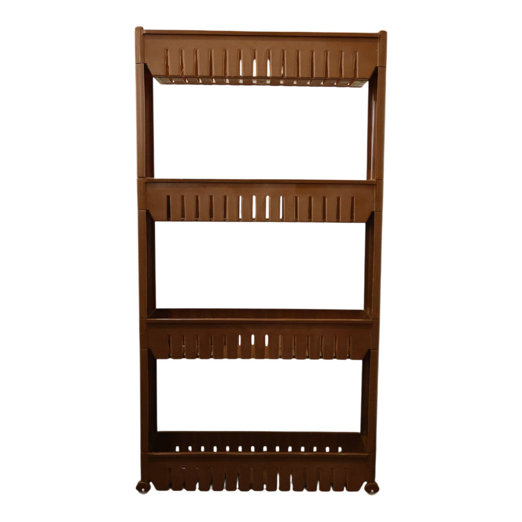 Movable plastic storage rack for kitchen and household use