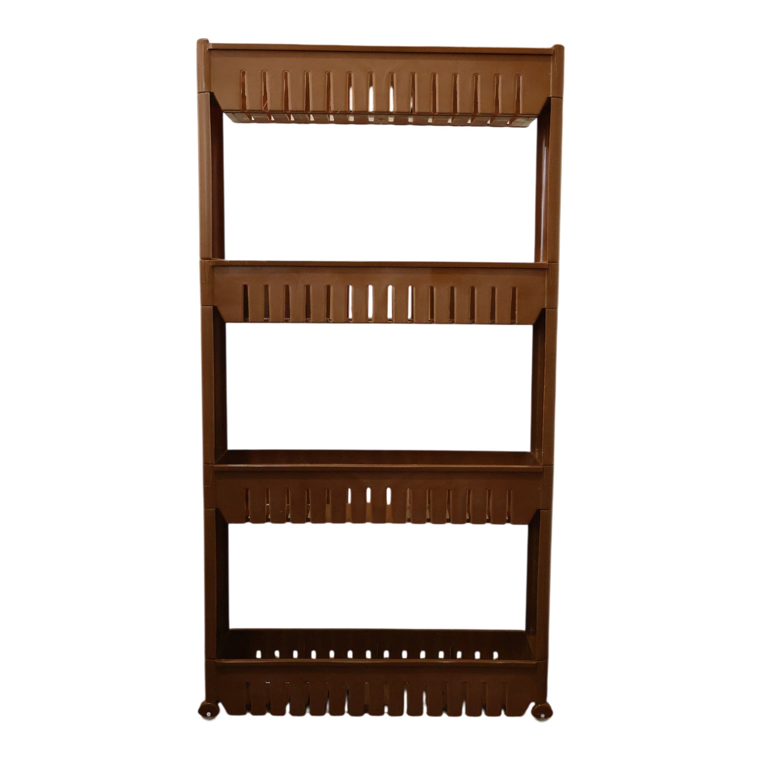 Movable plastic storage rack for kitchen and household use