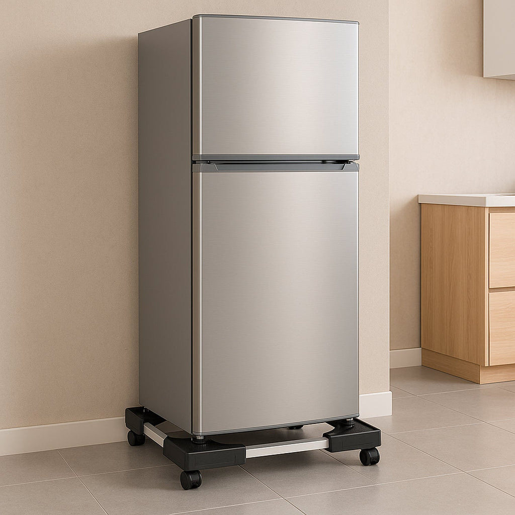 Close up view of adjustable base trolley for large household appliances