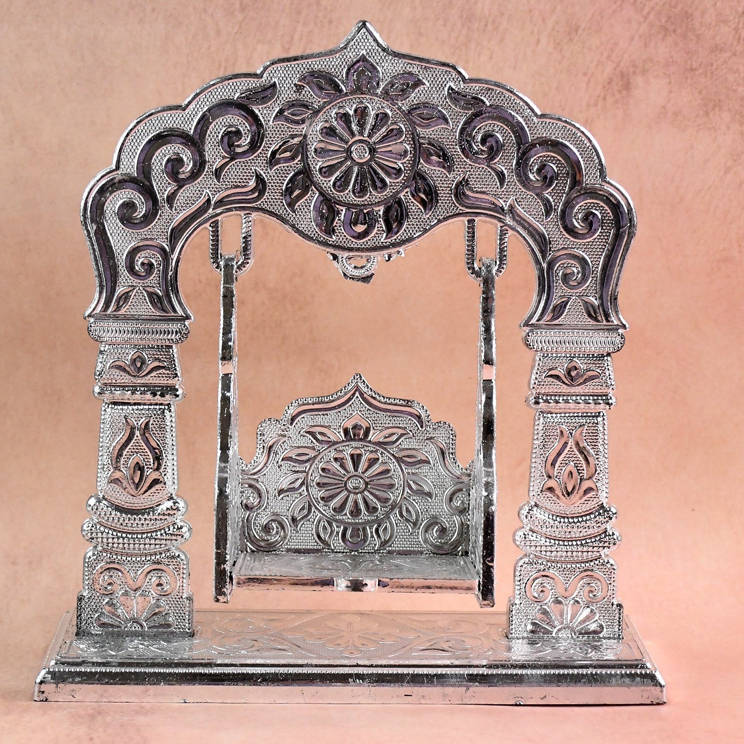 Traditional silver-metal decorative Jhula swing for Laddu Gopal icon