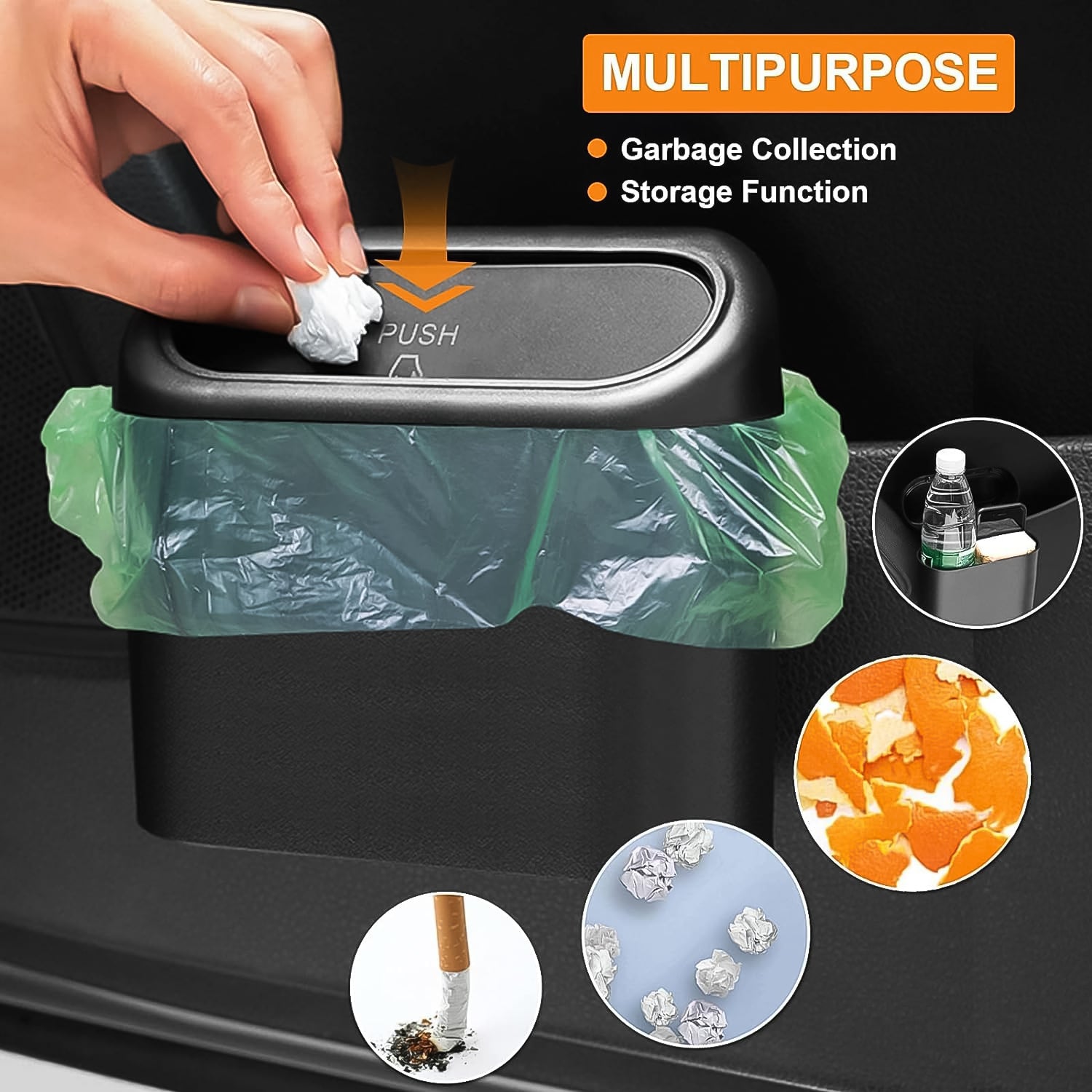 Practical plastic mini car trash can with lid for vehicle use