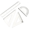 Triangle scale and protractor in clear plastic geometry measurement set