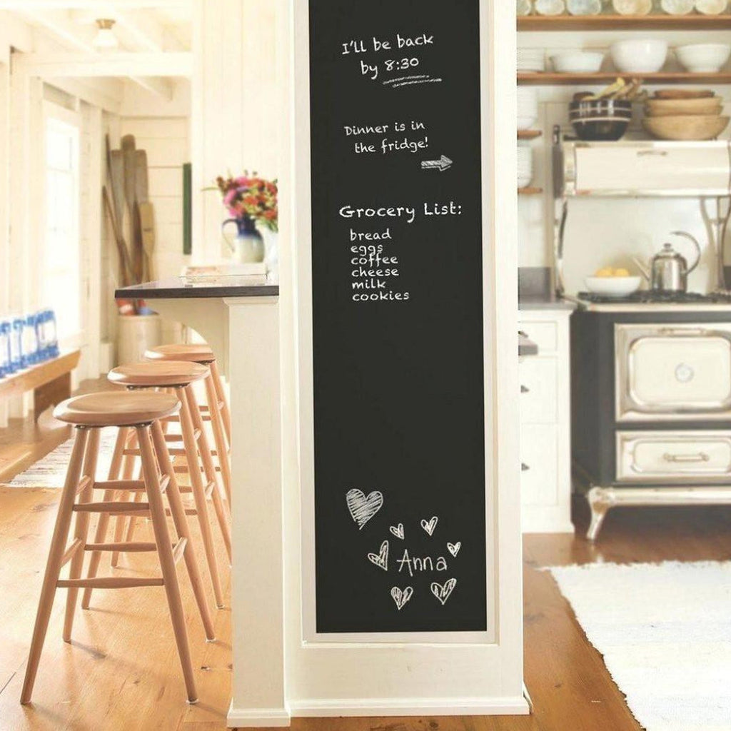 Hand writing with chalk on the erasable blackboard wall sticker.