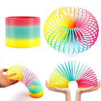 The Rainbow Slinky Toy fully extended, revealing all its vibrant spectrum of colours.