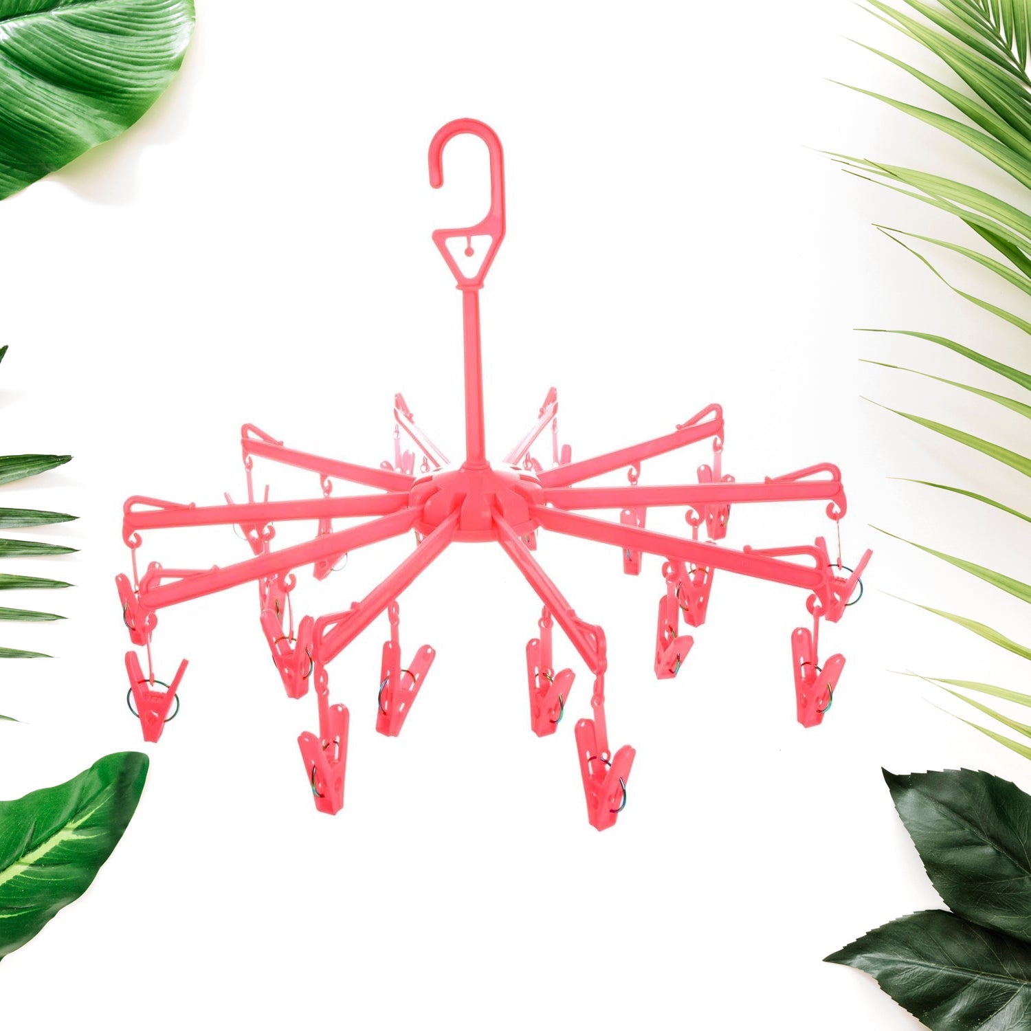 Convenient foldable hanger with clips, ideal for drying cloth diapers and small towels.