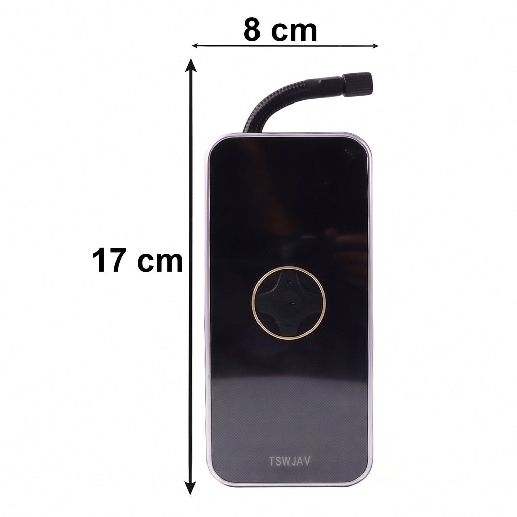 Size guide for portable electric tyre pump with compact dimensions