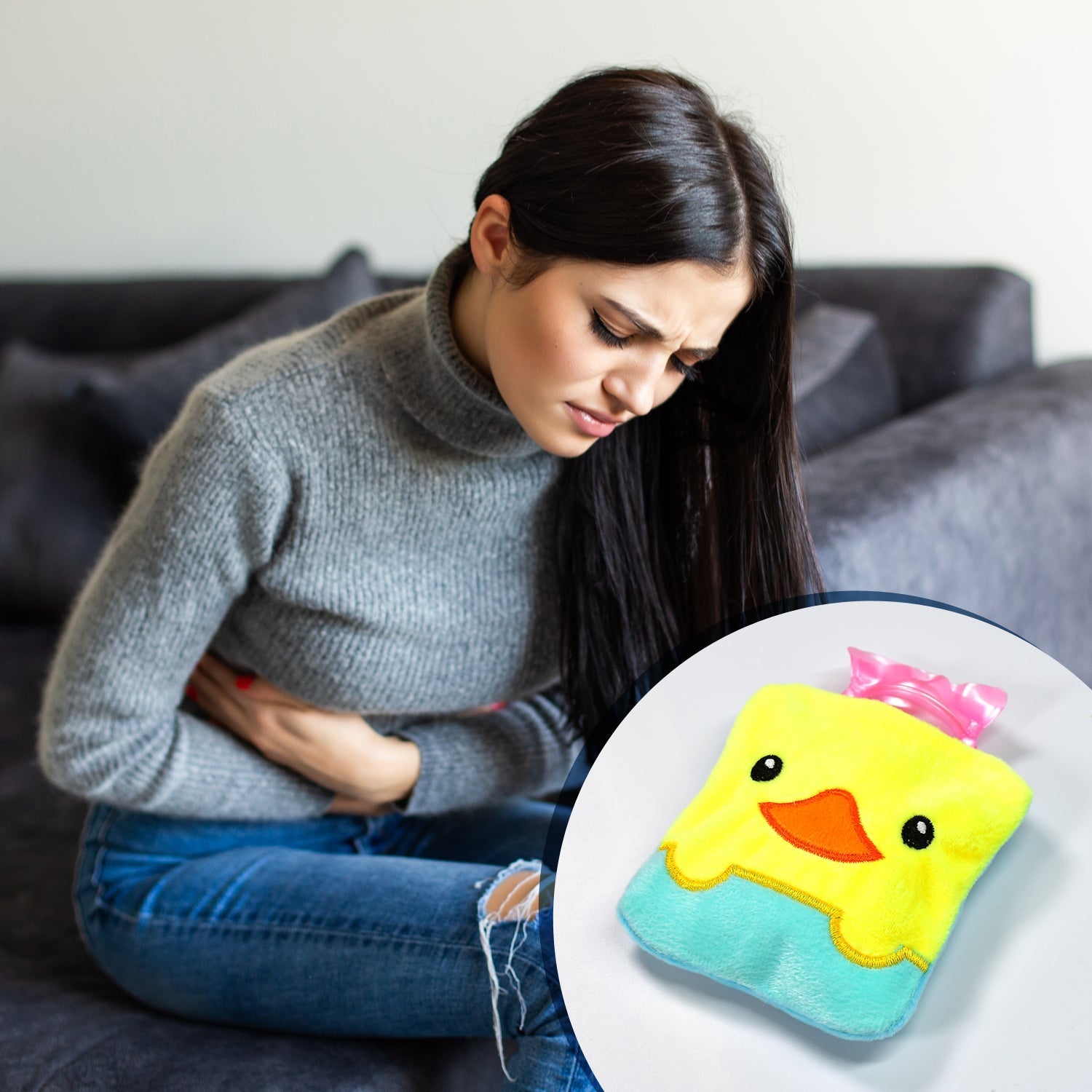Back view of the yellow duck hot water bag showing its secure cap.