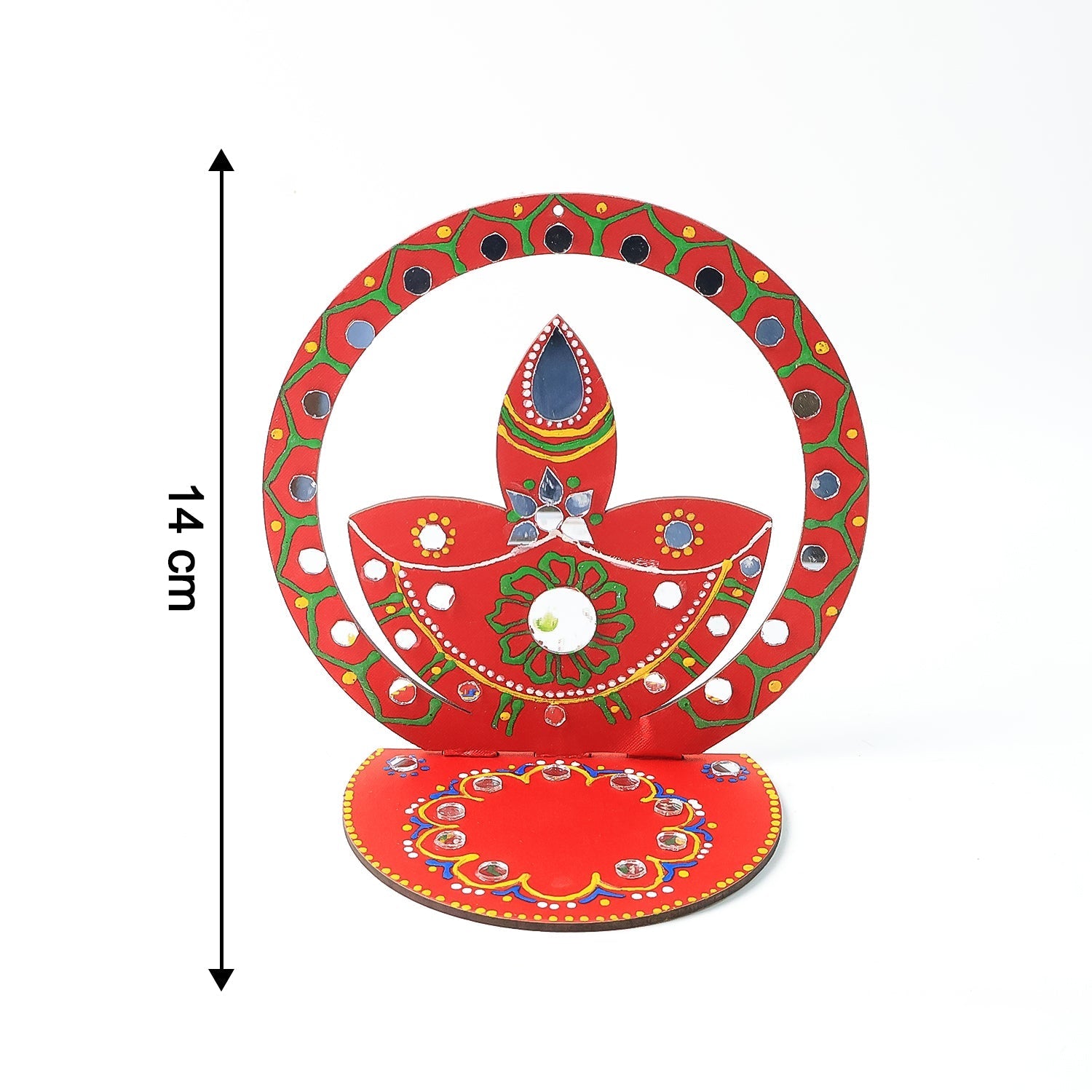 Wooden decorative puja diya stand with circular base for stability