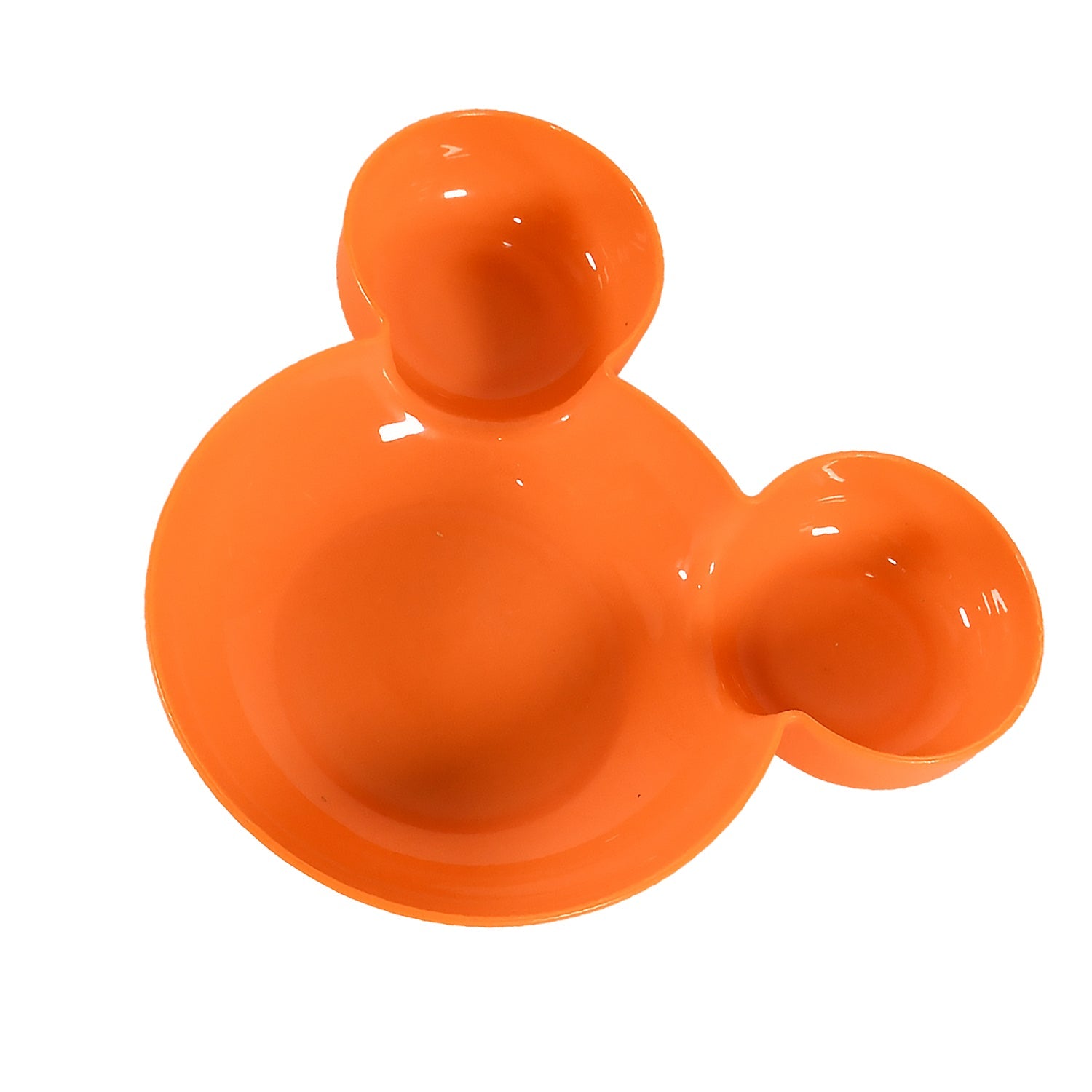 Child's hands reaching for healthy food portions arranged on a red Mickey Mouse Kids Plate.