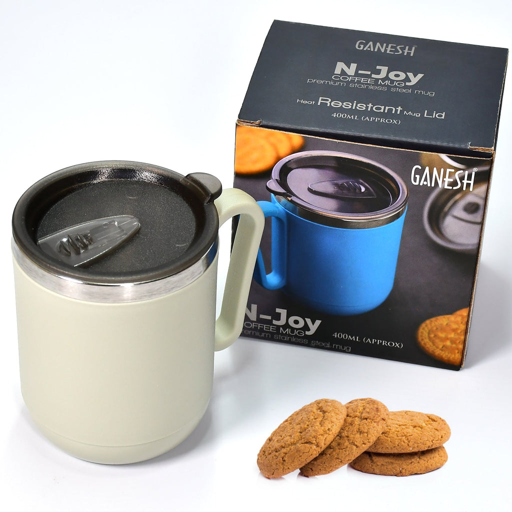 The 400ml Ganesh coffee mug displayed with its lid off, showing the interior.