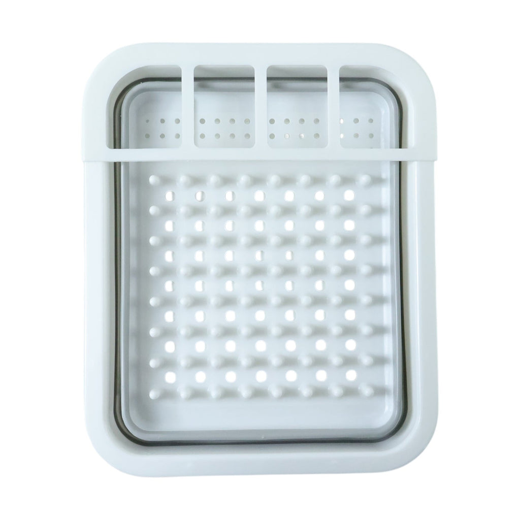 Plastic dish rack organizing plates and utensils