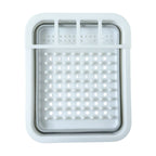 Plastic dish rack organizing plates and utensils