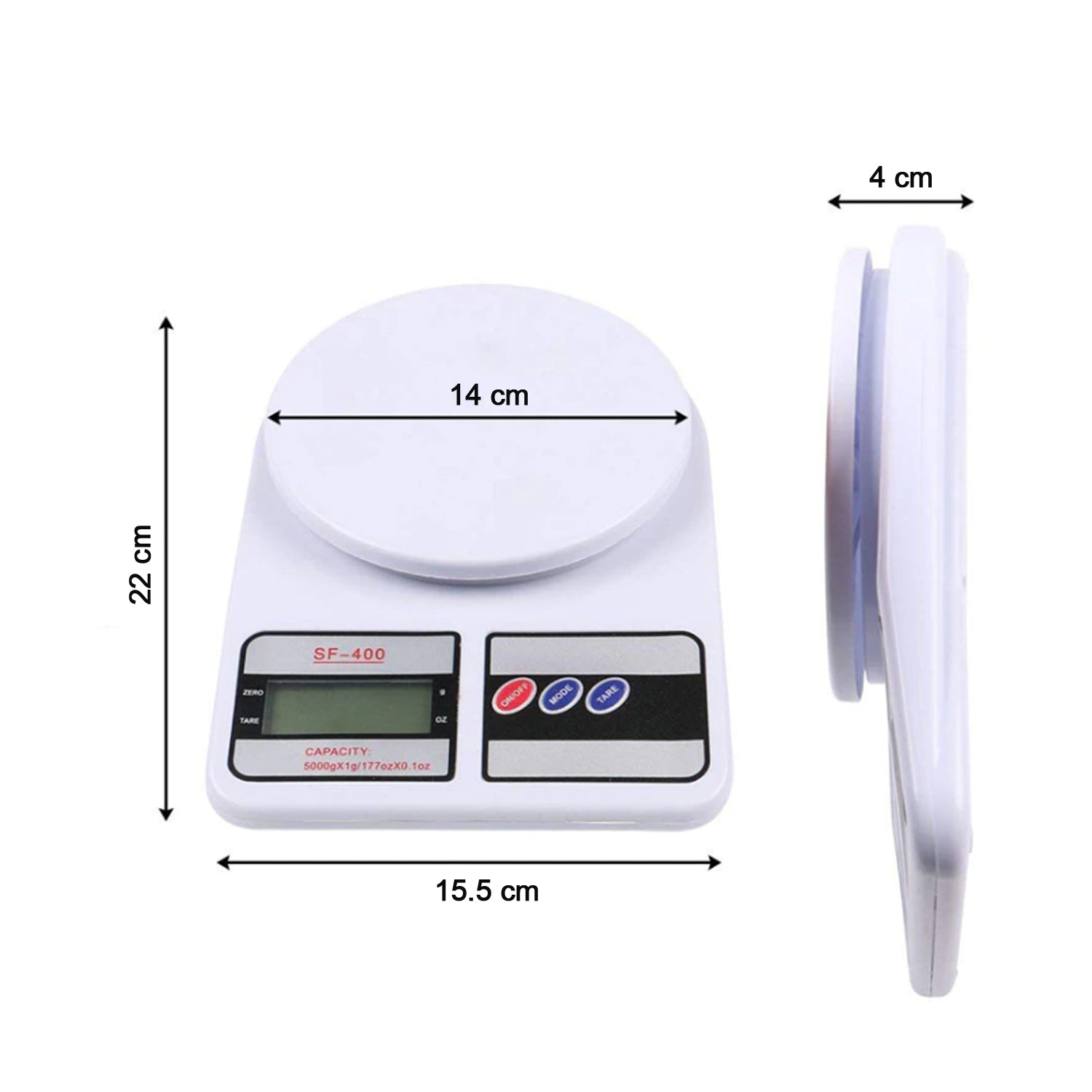 White digital kitchen scale displaying a weight of 0 grams, ready for use.