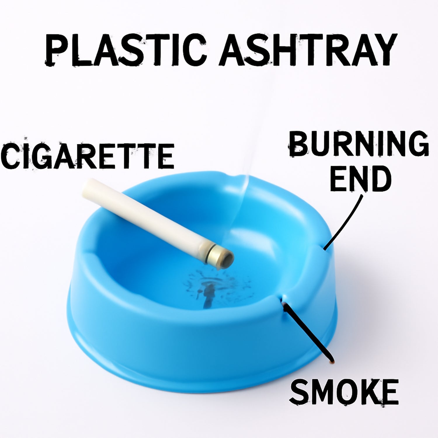 Large capacity plastic ashtray designed for ash collection and cigarette rest