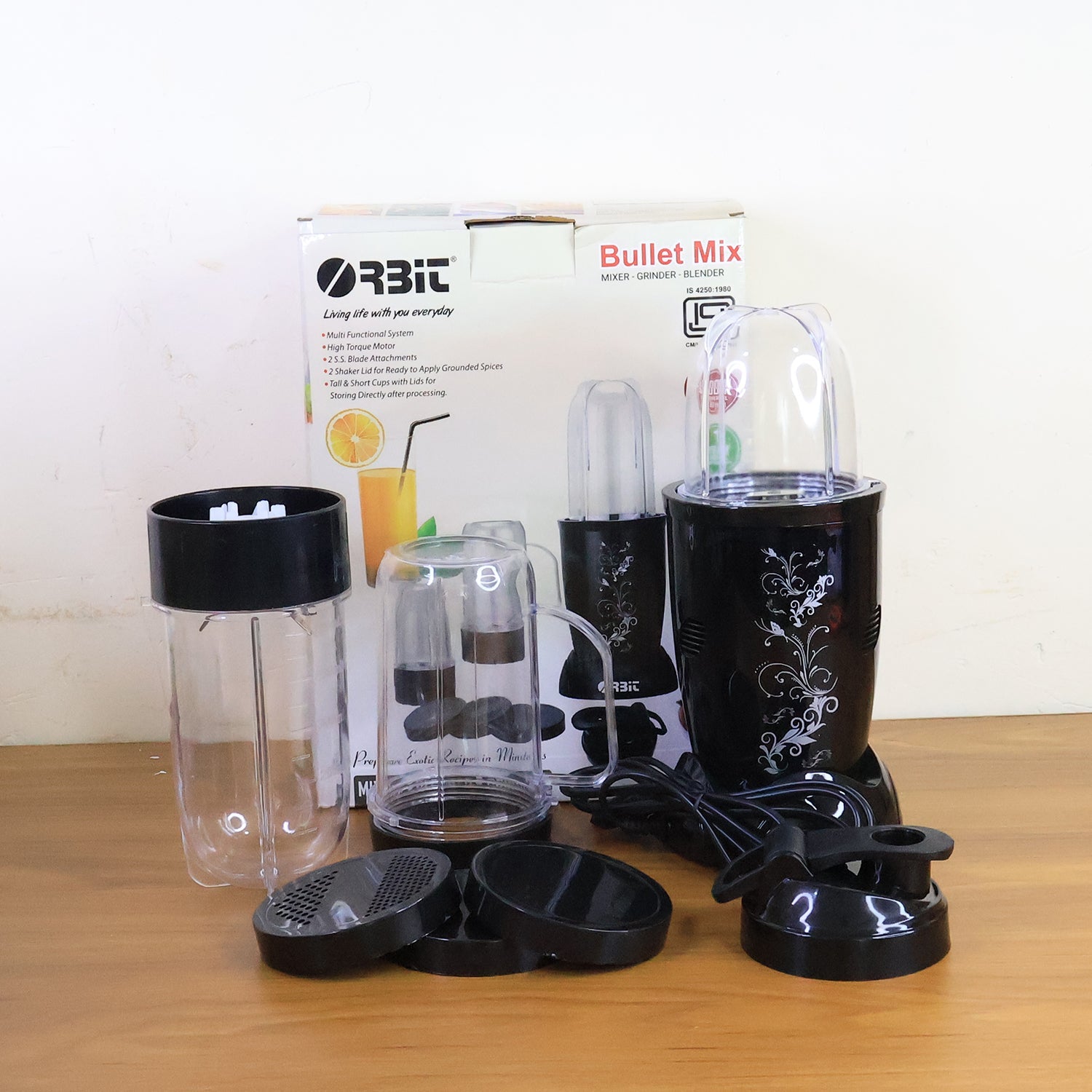 Complete set of Orbit bullet mixer grinder with jars and lids