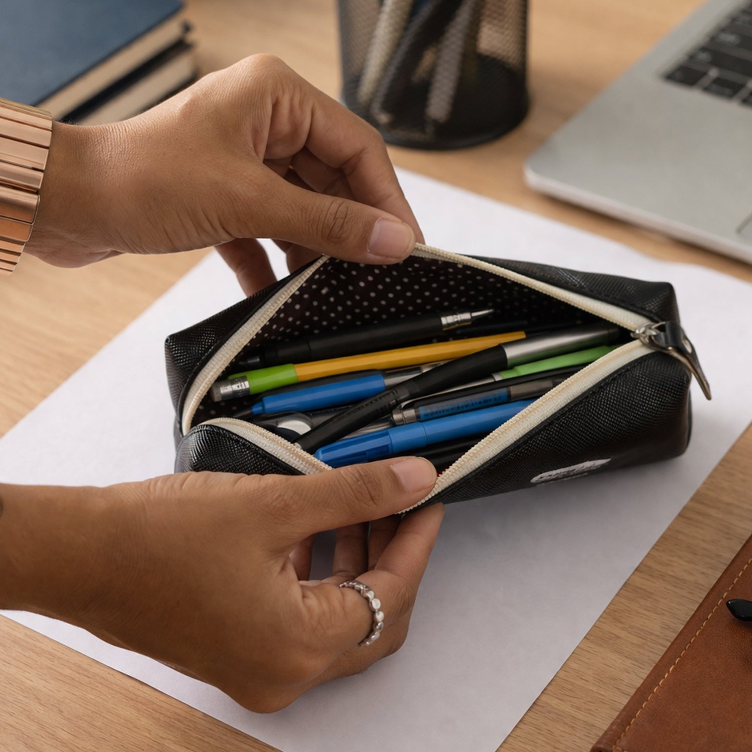 Stationery pouch suitable for school and office supplies