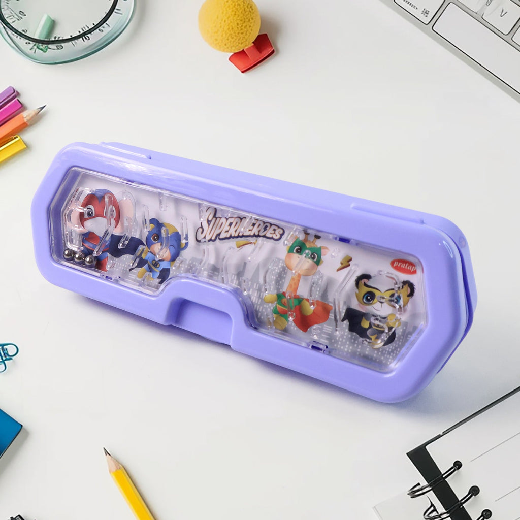 Collection of cartoon character printed pencil boxes for organizing school supplies.