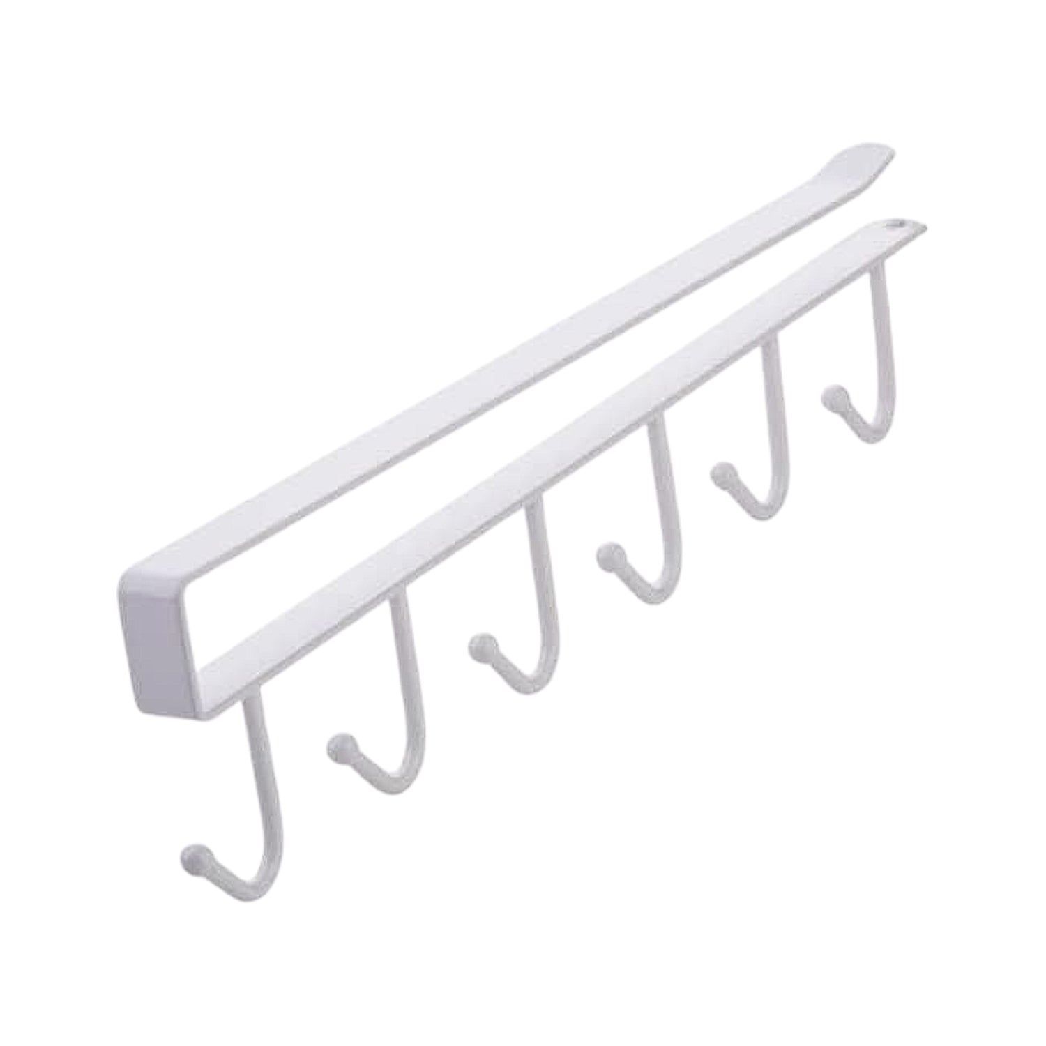 Metal under-shelf rack used in closet for hanging belts and ties