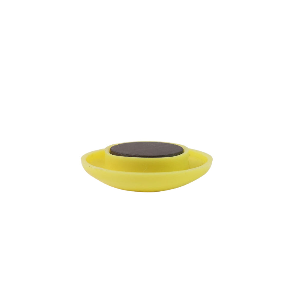 Stack of bright yellow circular plastic magnetic buttons